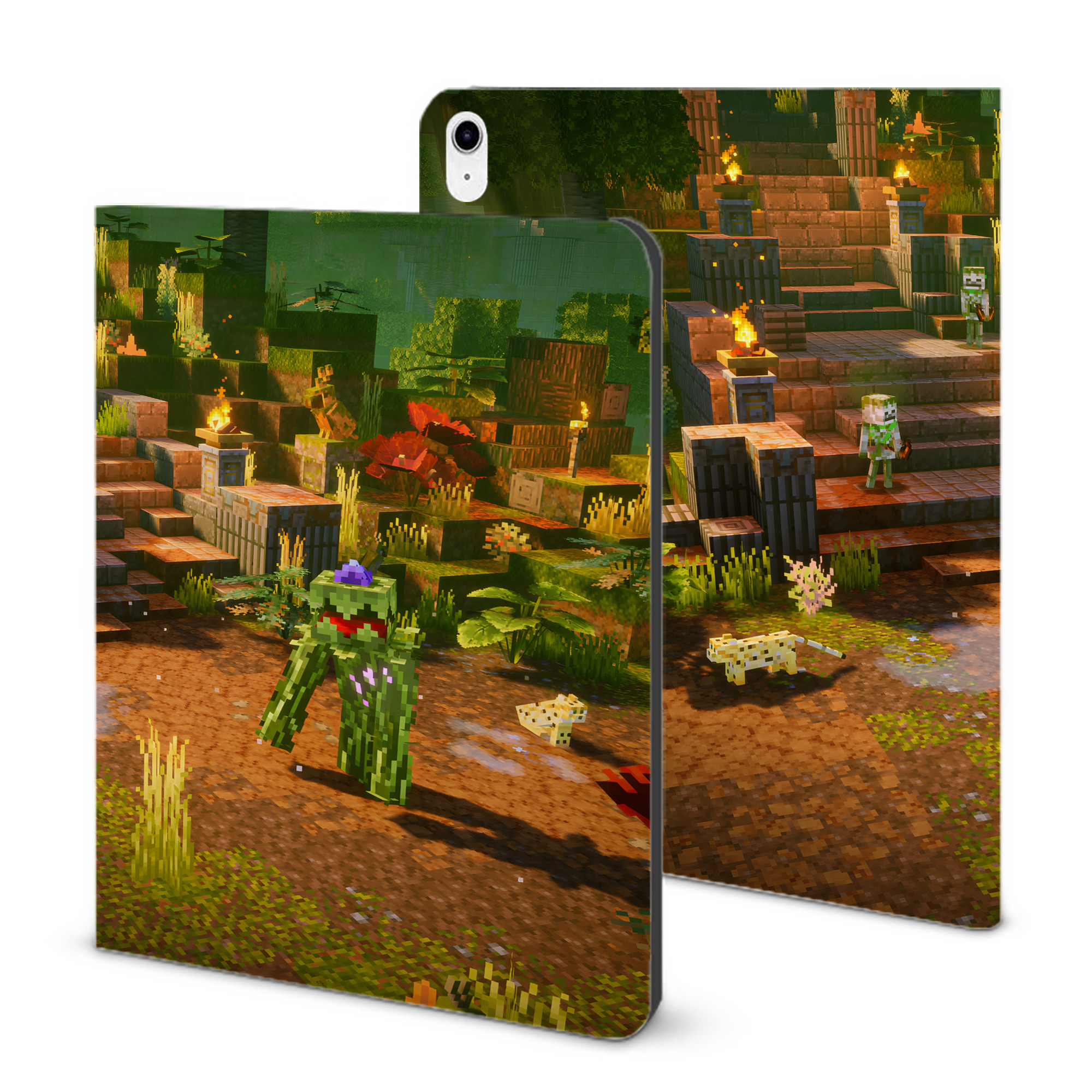 （画像用） マインクラフト ブロックの世界 Minecraft MC Block world IPad ケース ブック型 PUレザー TPU 耐衝撃 軽量 薄型 ペン収納なし 全面保護 IPad 各モデル対応
